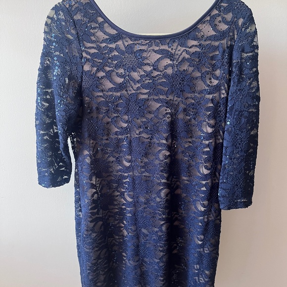 Blue and sparkly lace midi dress (size large) - Picture 1 of 5